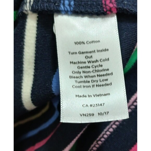 Talbots Striped Bow Shift Dress 100% Cotton S/S Navy Blue Pink Yellow Medium EUC - Picture 6 of 6